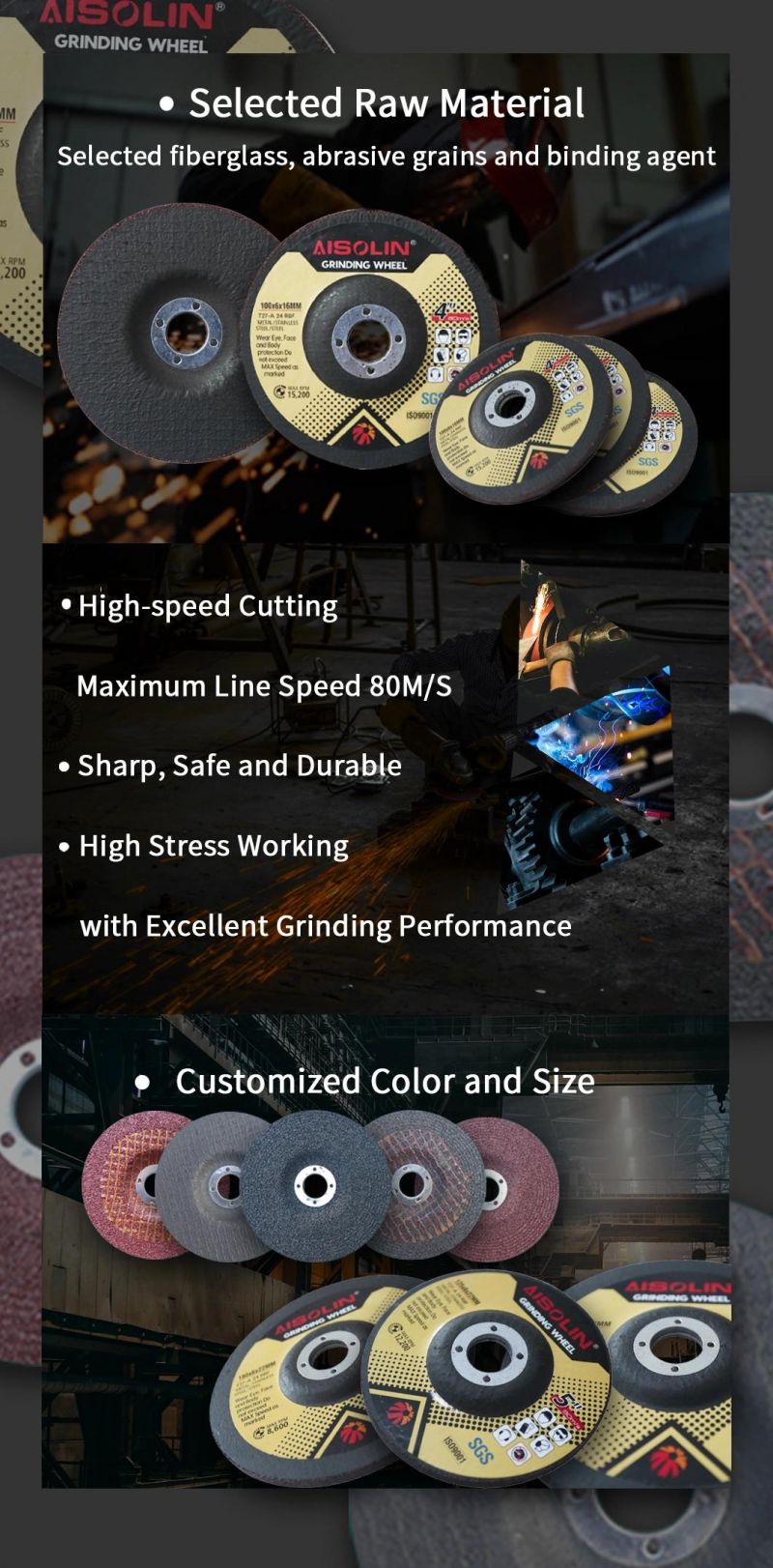 4 Inch Custom T27 Black 100mm Resin Abrasive Grinding Wheels