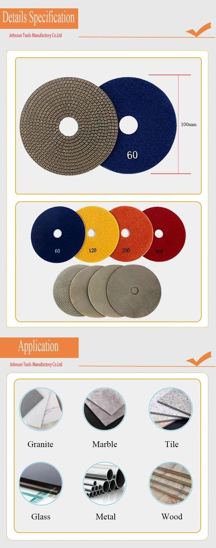 100mm Electroplated Granite Polishing Pads Resin Wet Usage Diamond Sanding Polishing Pad for Rock Marble Tile