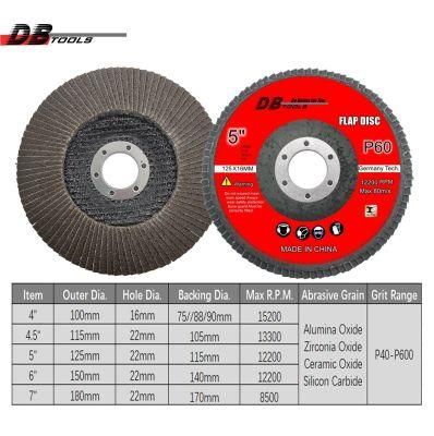 5&quot; 125mm Abrasive Flap Disc Calcine Alumina Oxide Type 27 29 for Metal Grinding Ss Grit 60