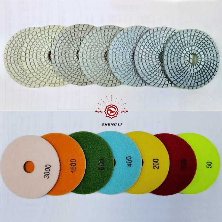 4′′ Wet/Dry Diamond Polishing Pads with Hook&Loop Back for Granite Marble