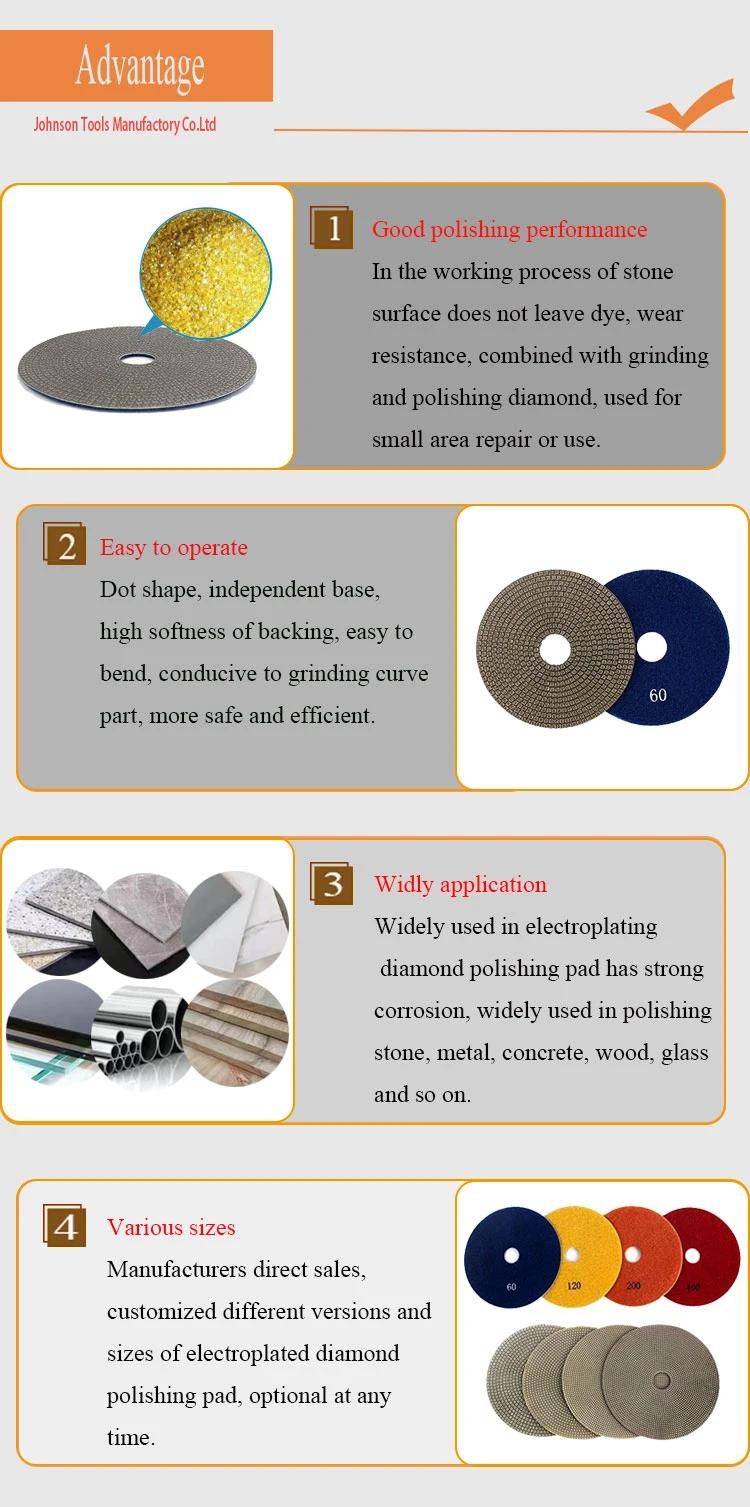 100mm Electroplated Granite Polishing Pads Resin Wet Usage Diamond Sanding Polishing Pad for Rock Marble Tile