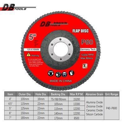 5&quot; 125mm Flap Sanding Disc Wheel Aluminum Grain for Metal Grinding Stainless Steel #29/27 Grit 80