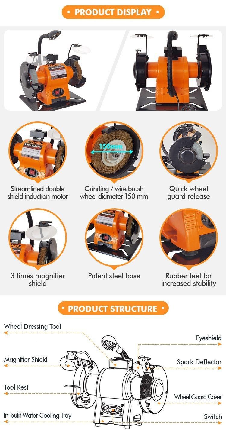 Good Quality 230V 250W 150mm Double Ended Bench Grinder for Hobby