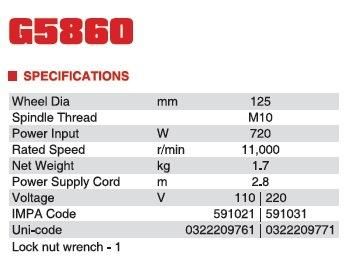 MARINE TOOLS/ELECTRIC ANGLE GRINDER IMPA CODE:591021 G5860